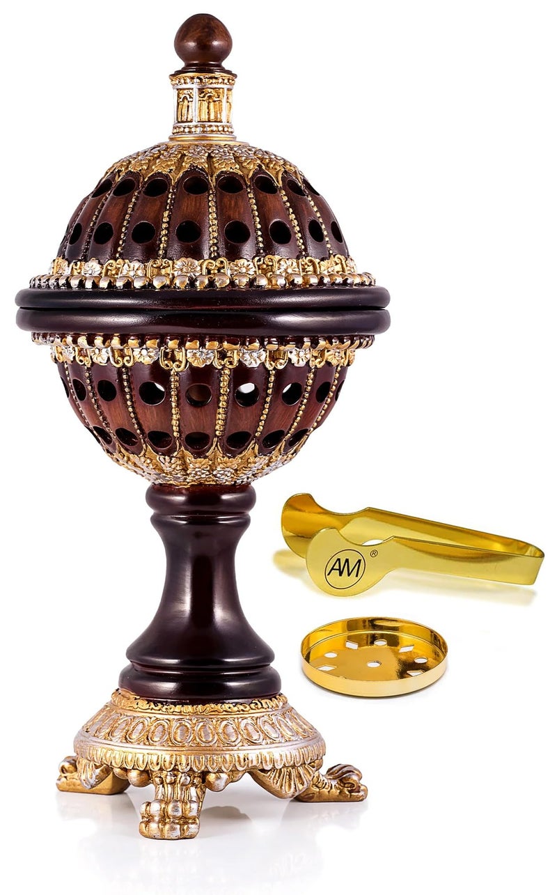 AM Lux Globe Incense Burner - Bakhoor Cone Holders | Frankincense Burner Charcoal | Mabkhara | for Office & Spiritual Decor (Brown) - Image 1